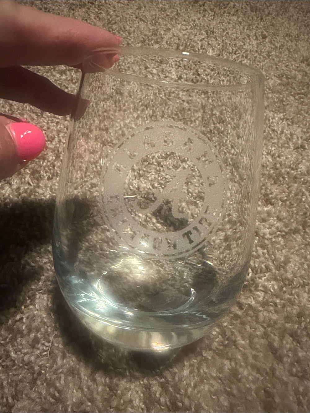 Alabama Crimson Tide etched stemless wine glass (EUC)